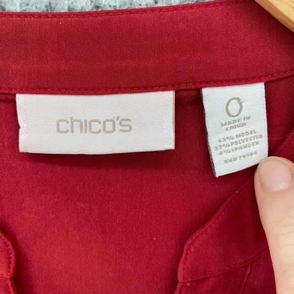 Chicos Shirt Womens 0 US Small Red Button Up Long Sleeve Pockets High Low Casual - Picture 5 of 9